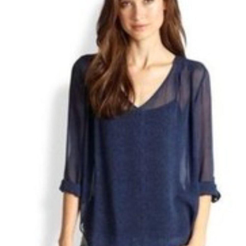 Joie Galinda Sheer Snake Print Silk Blouse Navy